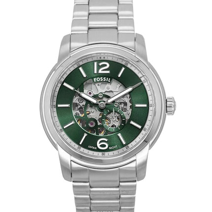 Fossil Heritage Stainless Steel Green Skeleton Dial Automatic ME3262 Men's Watch