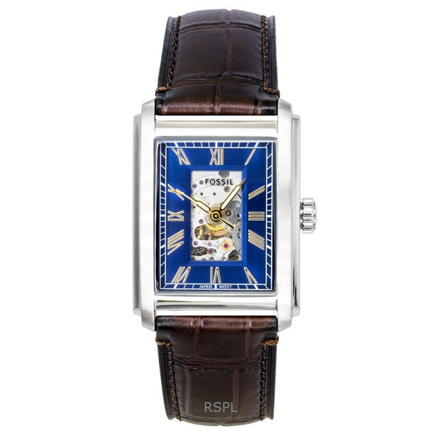 Fossil Carraway Croco Leather Strap Open Heart Blue Dial Automatic ME3273 Men's Watch