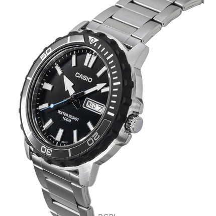Casio Standard Analog Stainless Steel Black Dial Quartz MTD-125D-1A3V 100M Men's Watch