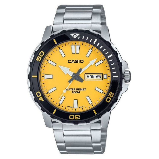 Casio Standard Analog Stainless Steel Yellow Dial Quartz MTD-125D-9AV 100M Men's Watch