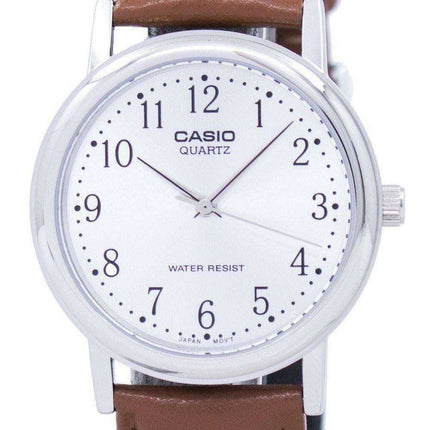 Casio Quartz Silver Dial Brown Leather MTP-1095E-7BDF MTP-1095E-7B Mens Watch