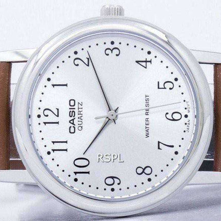 Casio Quartz Silver Dial Brown Leather MTP-1095E-7BDF MTP-1095E-7B Mens Watch
