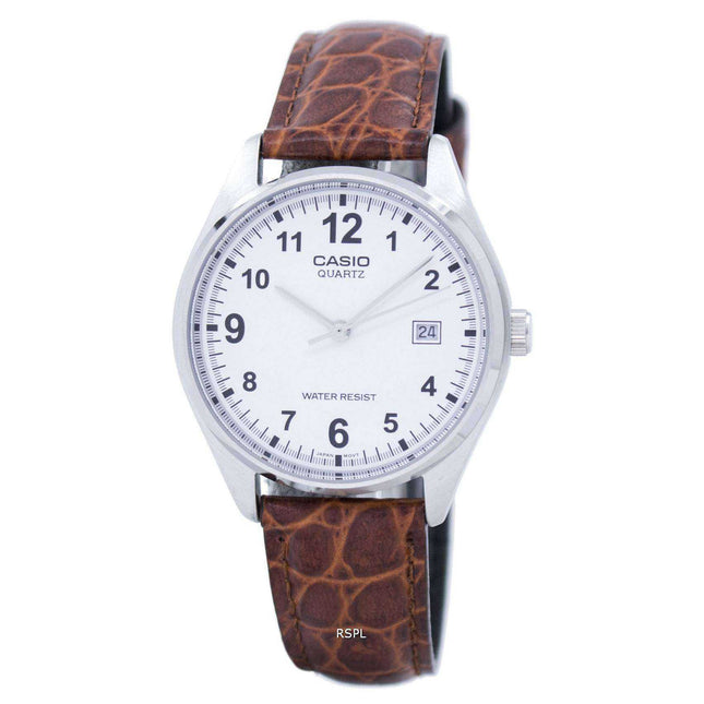 Casio Quartz White Dial Brown Leather Strap MTP-1175E-7BDF MTP-1175E-7B Mens Watch