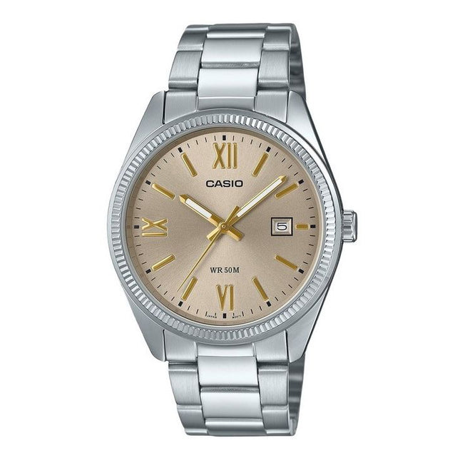 Casio Standard Analog Ion Plated Stainless Steel Beige Dial Quartz MTP-1302DD-9AV Men's Watch