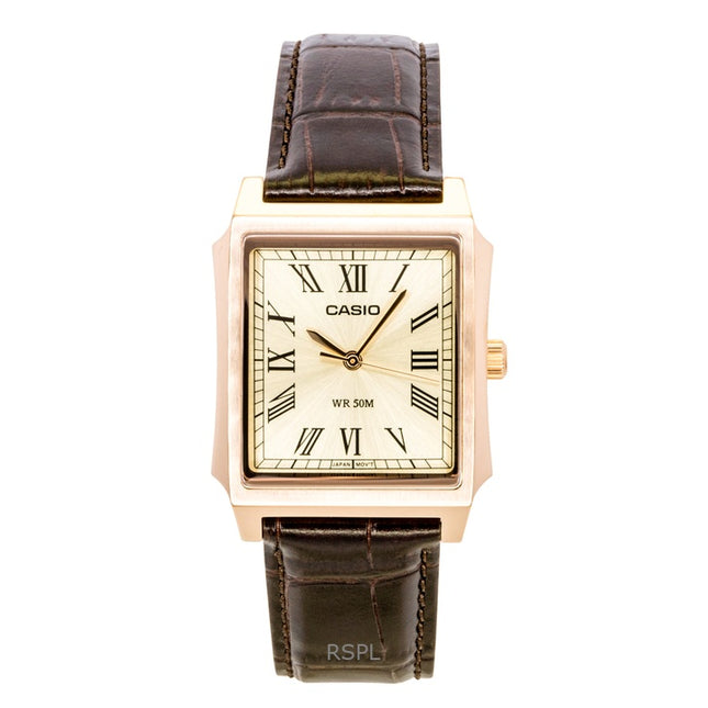 Casio Analog Leather Strap Gold Dial Quartz MTP-B190RGL-9BV Men's Watch