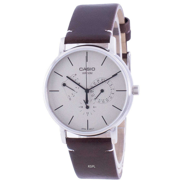 Casio White Dial Leather Strap Quartz MTP-E320L-5E MTPE320L-5 Mens Watch