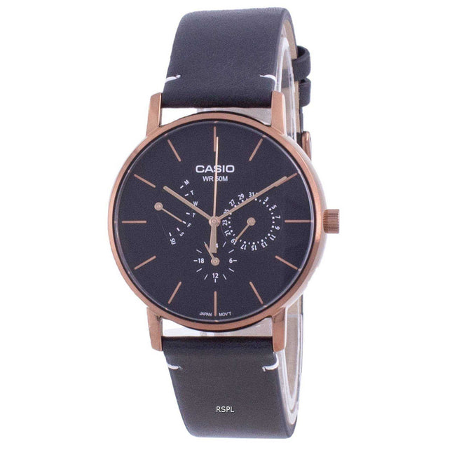 Casio Multi Hands Black Dial Leather Strap Quartz MTP-E320RL-1E MTPE320RL-1 Mens Watch