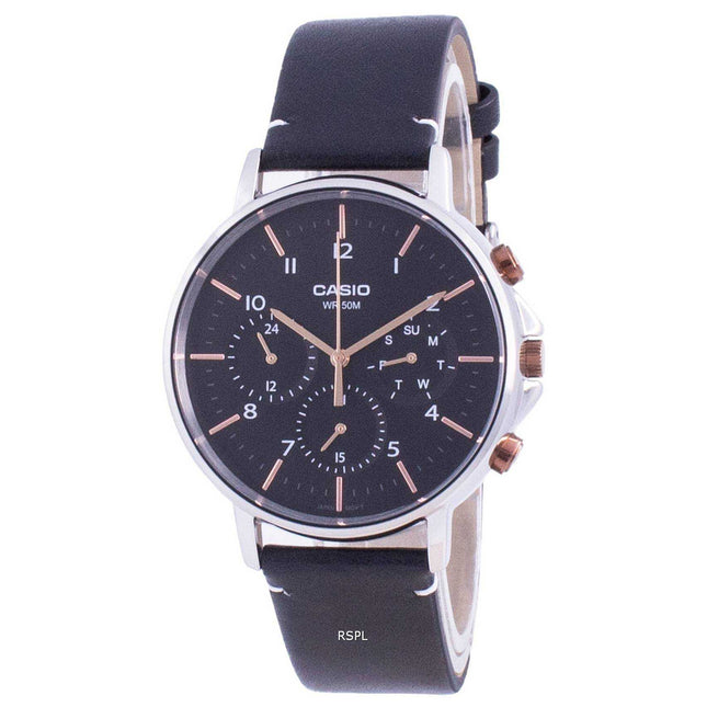 Casio Multi Hands Black Dial Leather Strap Quartz MTP-E321L-1A MTPE321L-1 Mens Watch