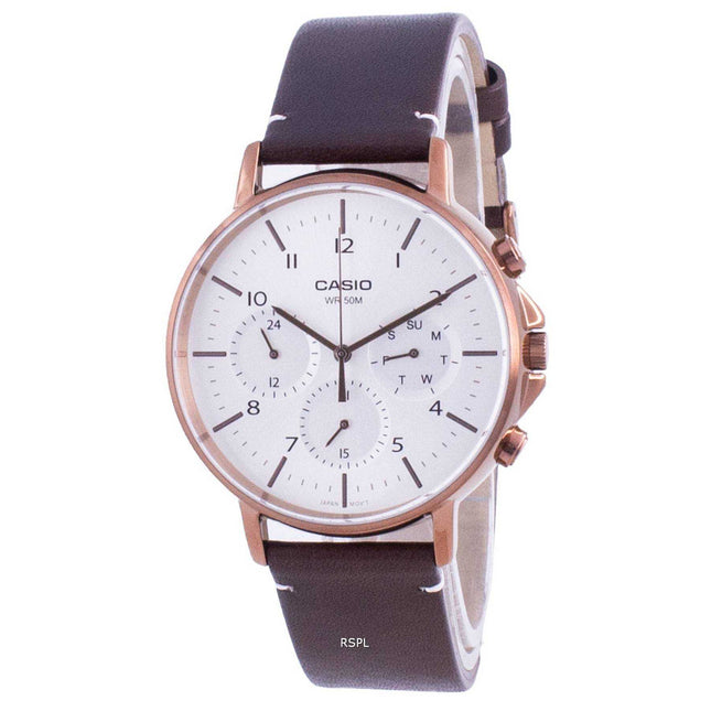 Casio Multi Hands Silver Dial Leather Strap Quartz MTP-E321RL-5A MTPE321RL-5 Mens Watch