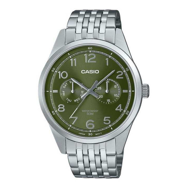 Casio Standard Analog Stainless Steel Green Dial Quartz MTP-E340D-3AV Men's Watch