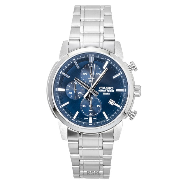 Casio Analog Chronograph Stainless Steel Blue Dial Quartz MTP-E510D-2A2V Men's Watch