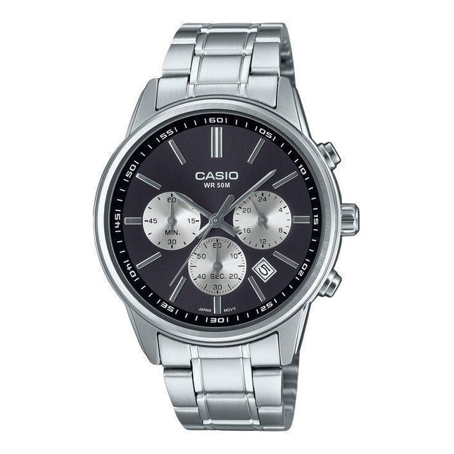 Casio Standard Analog Chronograph Stainless Steel Grey Dial Quartz MTP-E515D-1AV Men's Watch