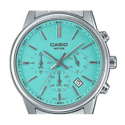 Casio Standard Analog Chronograph Stainless Steel Turquoise Dial Quartz MTP-E515D-2A2V Men's Watch