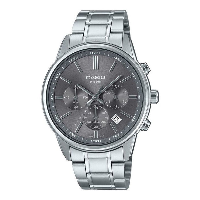 Casio Standard Analog Chronograph Stainless Steel Grey Dial Quartz MTP-E515D-8AV Men's Watch