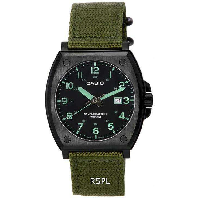 Casio Enticer Standard Analog Green Khaki Cloth Strap Quartz MTP-E715C-3A MTPE715C-3 Mens Watch