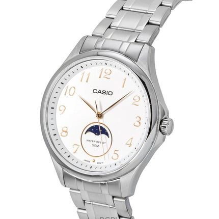 Casio Standard Analog Moon Phase Stainless Steel White Dial Quartz MTP-M110D-7AV Men's Watch