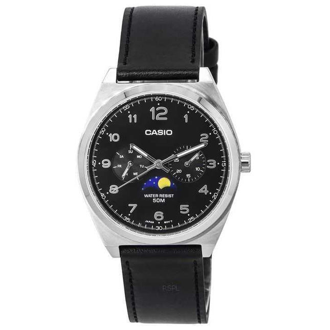 Casio Standard Analog Moon Phase Black Dial Leather Strap Quartz MTP-M300L-1A MTPM300L-1 Men's Watch