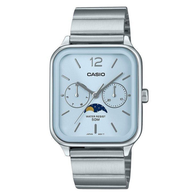 Casio Standard Analog Moon Phase Stainless Steel Baby Blue Dial Quartz MTP-M305D-2AV Men's Watch