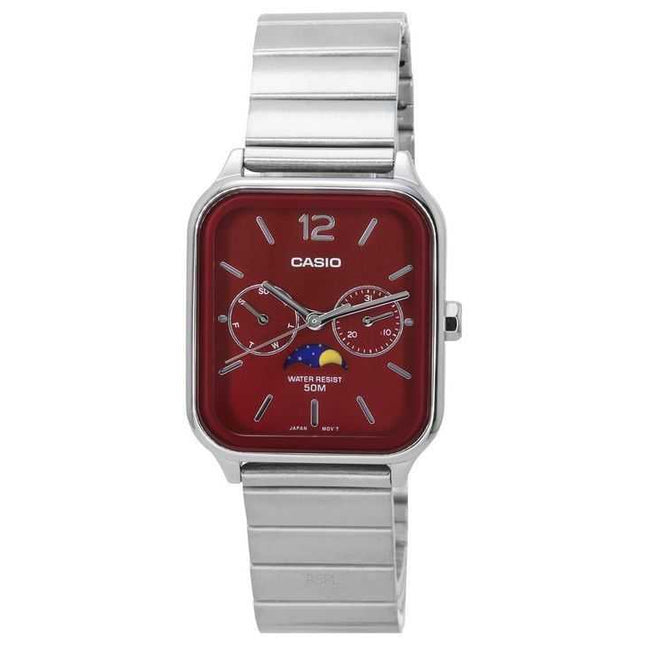 Casio Standard Analog Moon Phase Red Dial Quartz MTP-M305D-4A Men's Watch