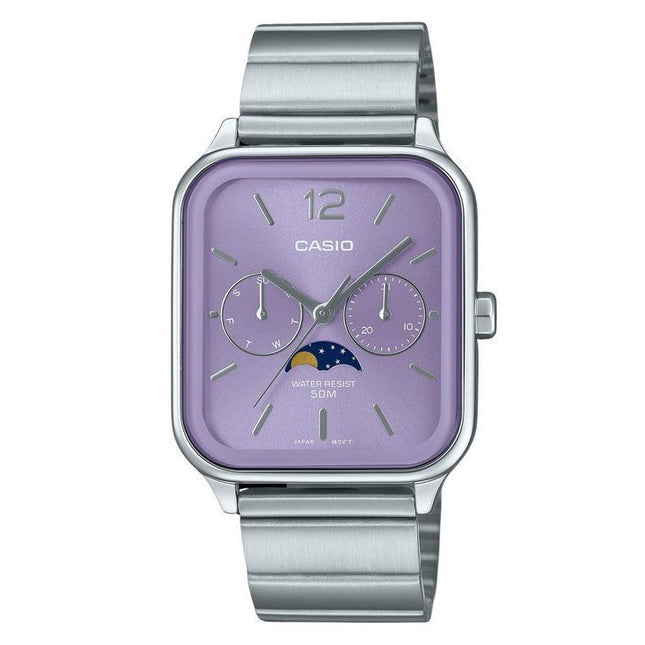 Casio Standard Analog Moon Phase Stainless Steel Purple Dial Quartz MTP-M305D-6AV Men's Watch