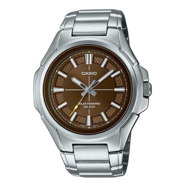 Casio Standard Analog Stainless Steel Brown Dial Solar MTP-RS100D-5AV Mens Watch