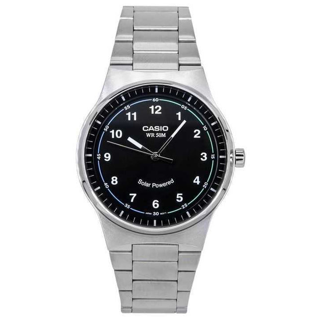 Casio Standard Analog Stainless Steel Black Dial Solar Powered MTP-RS105D-1B Mens Watch