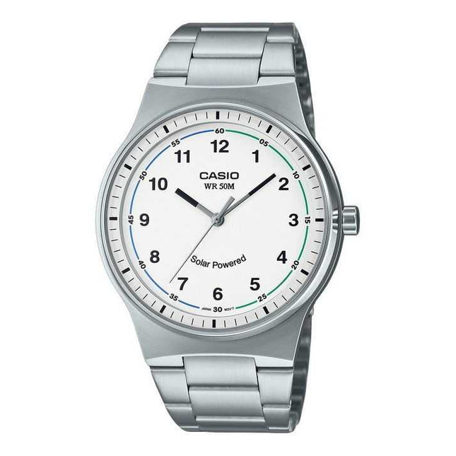 Casio Standard Analog Stainless Steel White Dial Solar MTP-RS105D-7BV Mens Watch