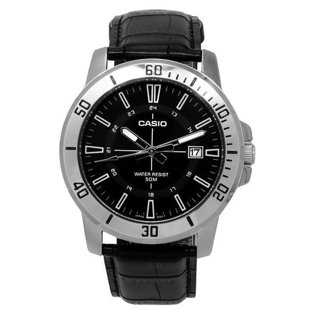 Casio Standard Analog Black Leather Strap Black Dial Quartz MTP-VD01L-1C Mens Watch
