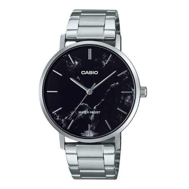 Casio Standard Analog Stainless Steel Marble Inspired Black Dial Quartz MTP-VT01DM-1A Men's Watch