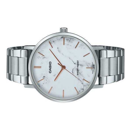 Casio Standard Analog Stainless Steel Marble Inspired White Dial Quartz MTP-VT01DM-7A Men's Watch