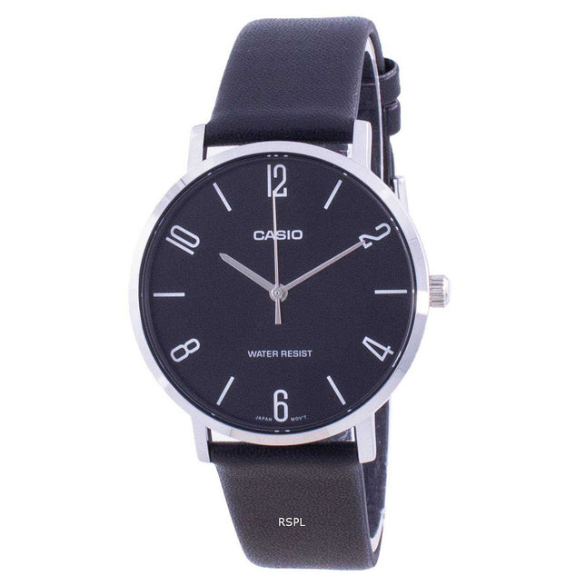 Casio Black Dial Leather Strap Quartz MTP-VT01L-1B2 MTPVT01L-1B2 Men's Watch
