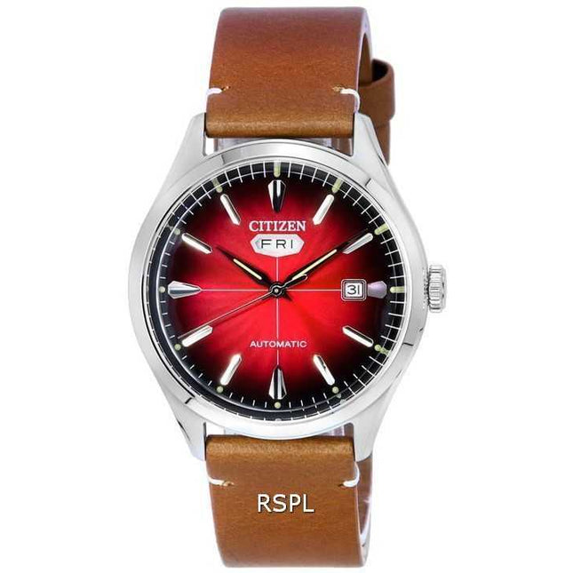 Citizen Mechanical Calf Leather Strap Red Dial Automatic NH8390-11X Men's Watch