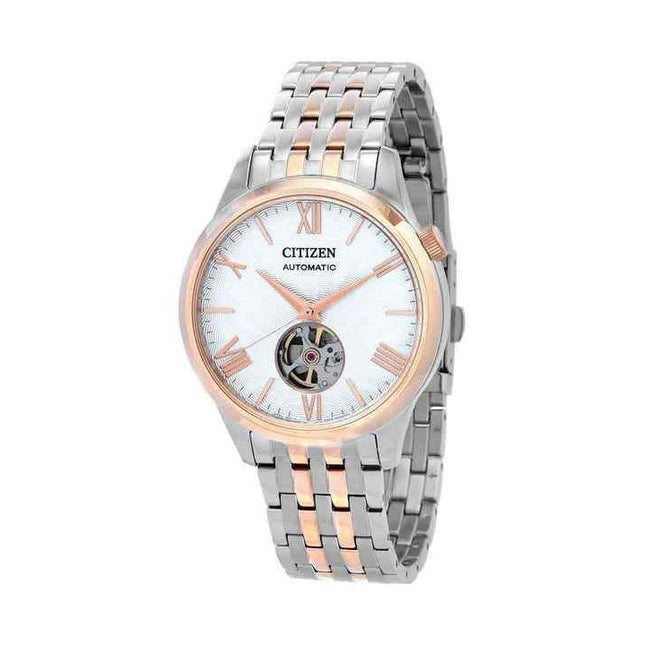 Citizen Two Tone Stainless Steel Open Heart White Dial Automatic NH9136-88A Mens Watch