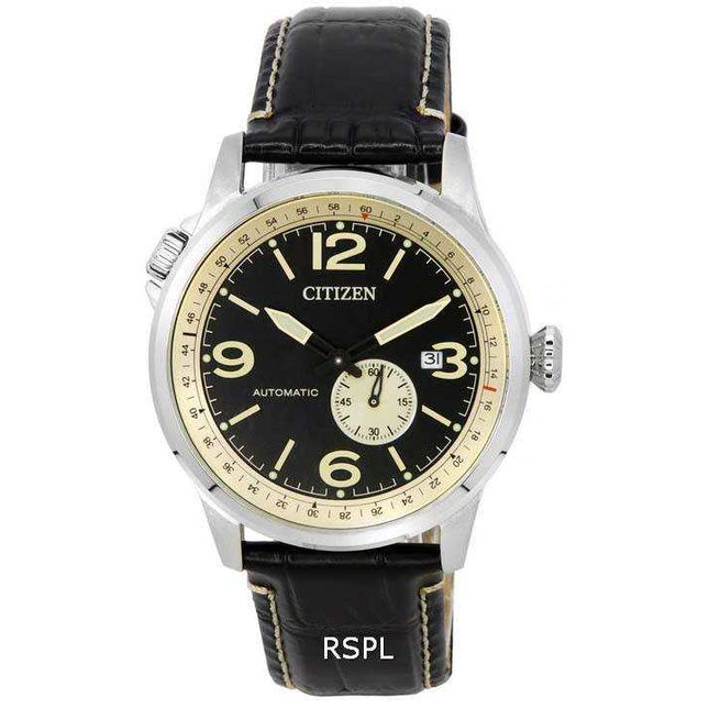 Citizen Leather Strap Black Dial Automatic NJ0140-17E 100M Mens Watch