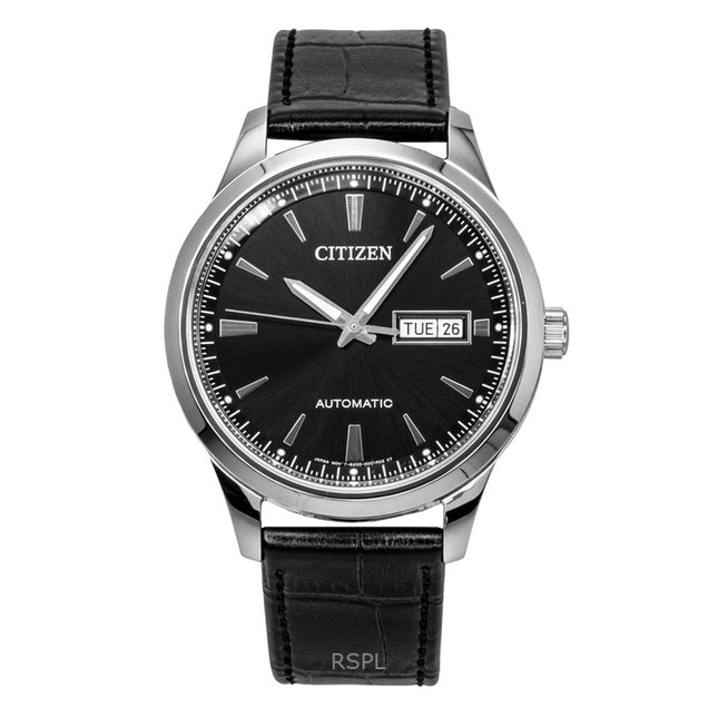 Citizen Leather Strap Black Dial Automatic NY4058-01E Men's Watch
