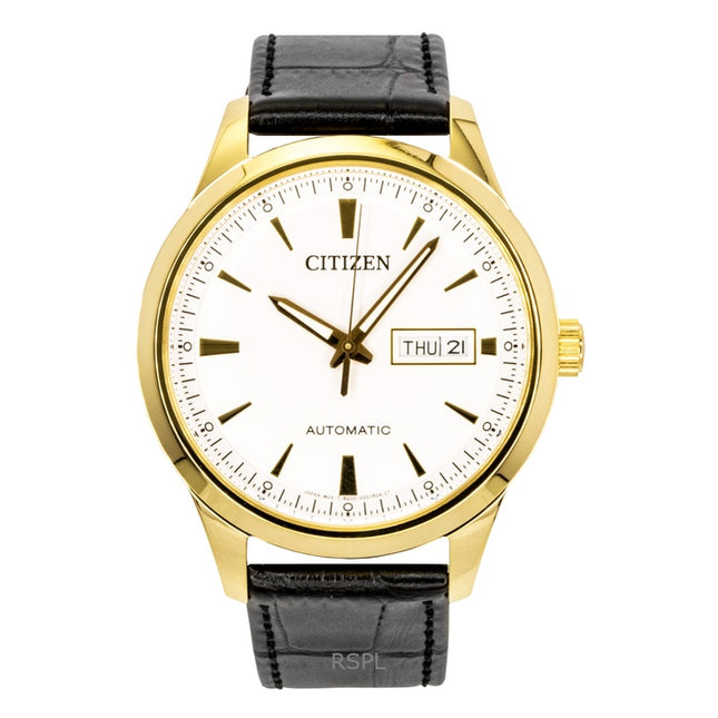 Citizen Leather Strap White Dial Automatic NY4059-09A Men's Watch
