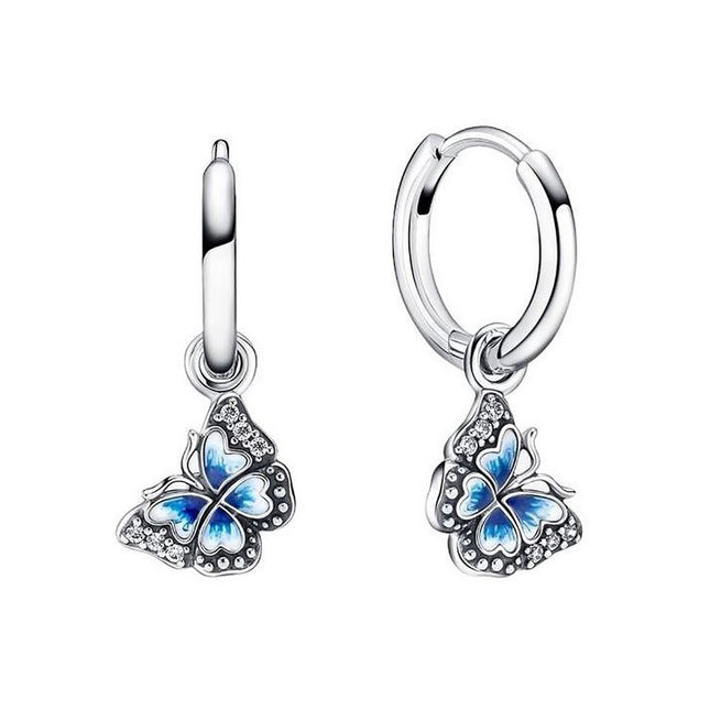 Pandora Blue Butterfly Hoop Earrings Sterling Silver 290778C01 For Women