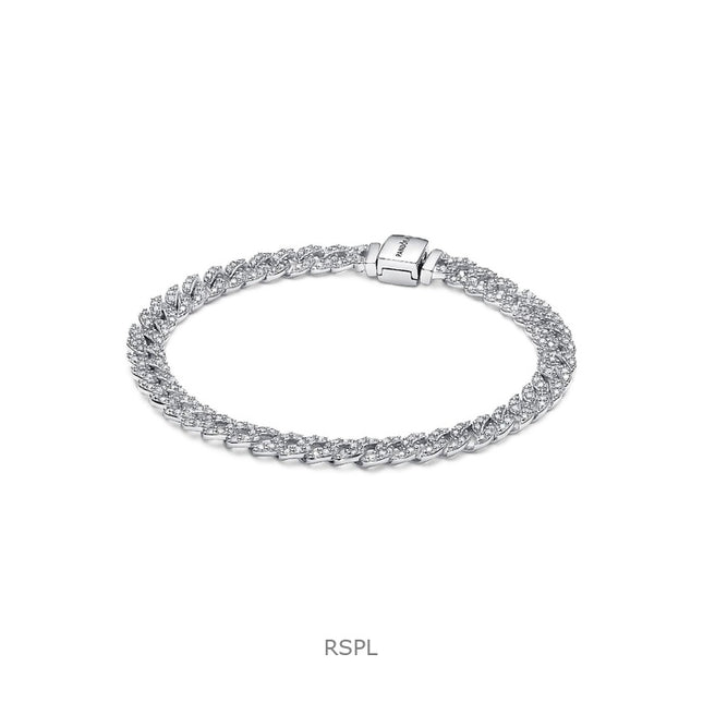 Pandora Timeless Pave Cuban Chain Bracelet With Clear Cubic Zirconia P-593008C01-18 For Women