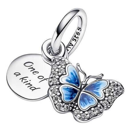Pandora Blue Butterfly And Quote Double Dangle Charm 790757C01 For Women