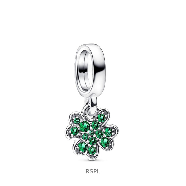 Pandora Moments Four Leaf Clover Dangle Charm With Green Crystals P-792751C01 For Women