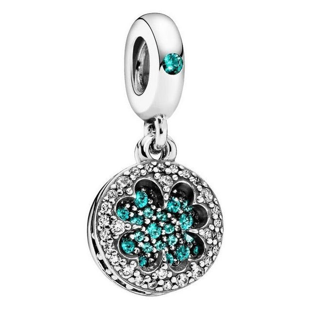 Pandora Silver Lucky Four Leaf Clover Dangle Charm Cubic Zirconia 797906NRGMX For Women