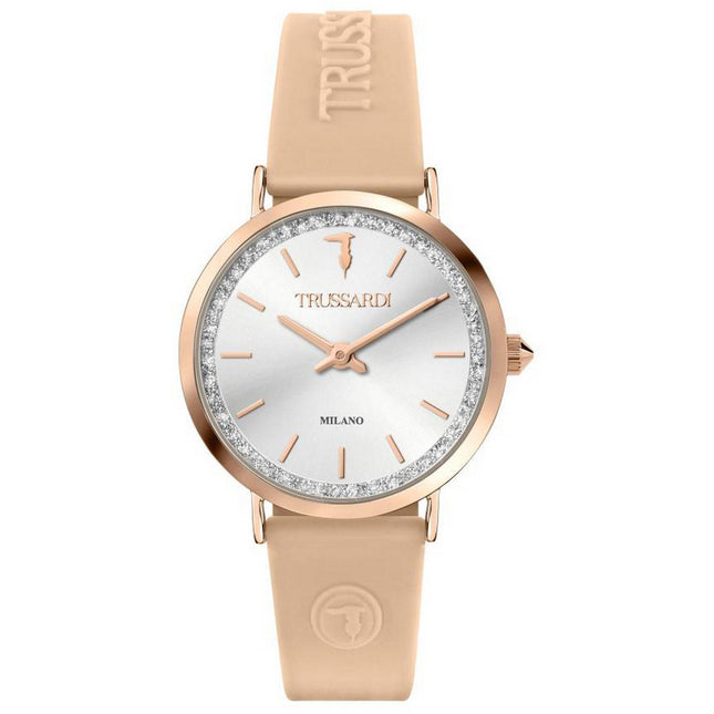 Trussardi T-Motif Silver Dial Rubber Strap Quartz R2451140502 Women's Watch