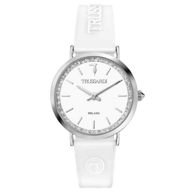 Trussardi T-Motif Silver Dial Rubber Strap Quartz R2451140504 Women's Watch