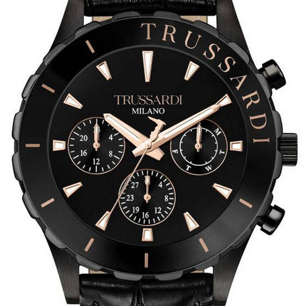 Trussardi T-Logo Black Dial Leather Strap Quartz R2451143003 Men's Watch