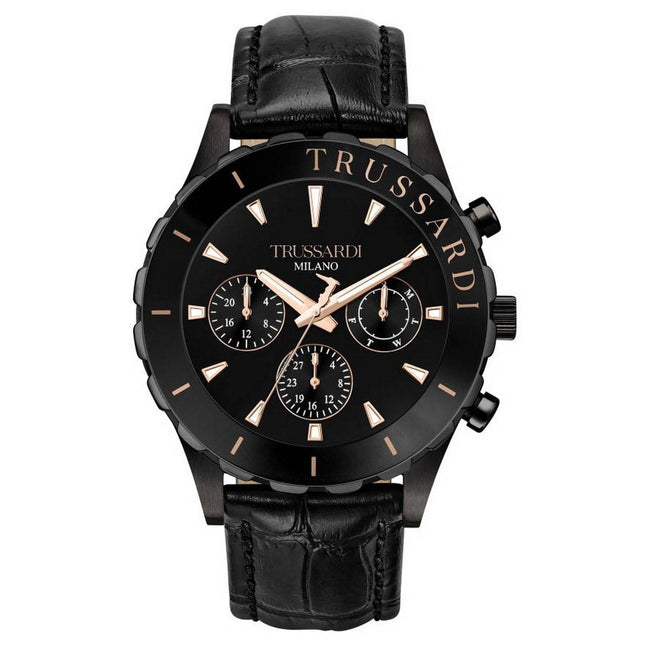 Trussardi T-Logo Black Dial Leather Strap Quartz R2451143003 Men's Watch