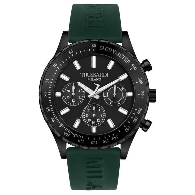 Trussardi T-Logo Tachymeter Black Dial Silicon Strap Quartz R2451148002 Men's Watch