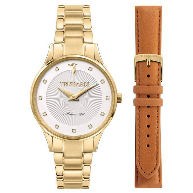 Trussardi Gold Edition Crystal Accents White Dial Quartz R2453149501 Women's Watch