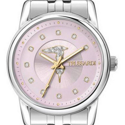 Trussardi T-Joy Crystal Accents Pink Dial Stainless Steel Quartz R2453150504 Women's Watch