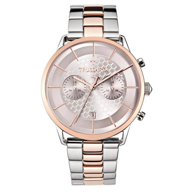 Trussardi T-World Chronograph Pink Dial Two Tone Stainless Steel Quartz R2473616002 Men's Watch