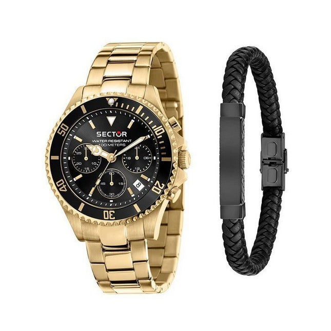 Sector 230 Gold Metallic Multifunction Black Dial Quartz R3273661028 100M Mens Watch With Gift Set